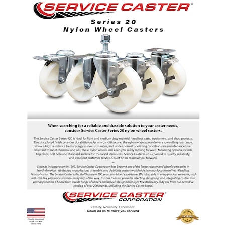 Service Caster 3 Inch Nylon Wheel Swivel 10mm Threaded Stem Caster Brakes SCC, 2PK SCC-TS20S314-NYS-M1015-2-TLB-2